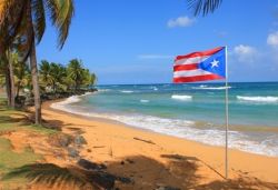 Puerto Rico beach with flag